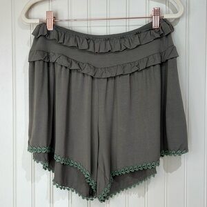 POL Green Ruffle Shorts with Crochet Trim NWOT